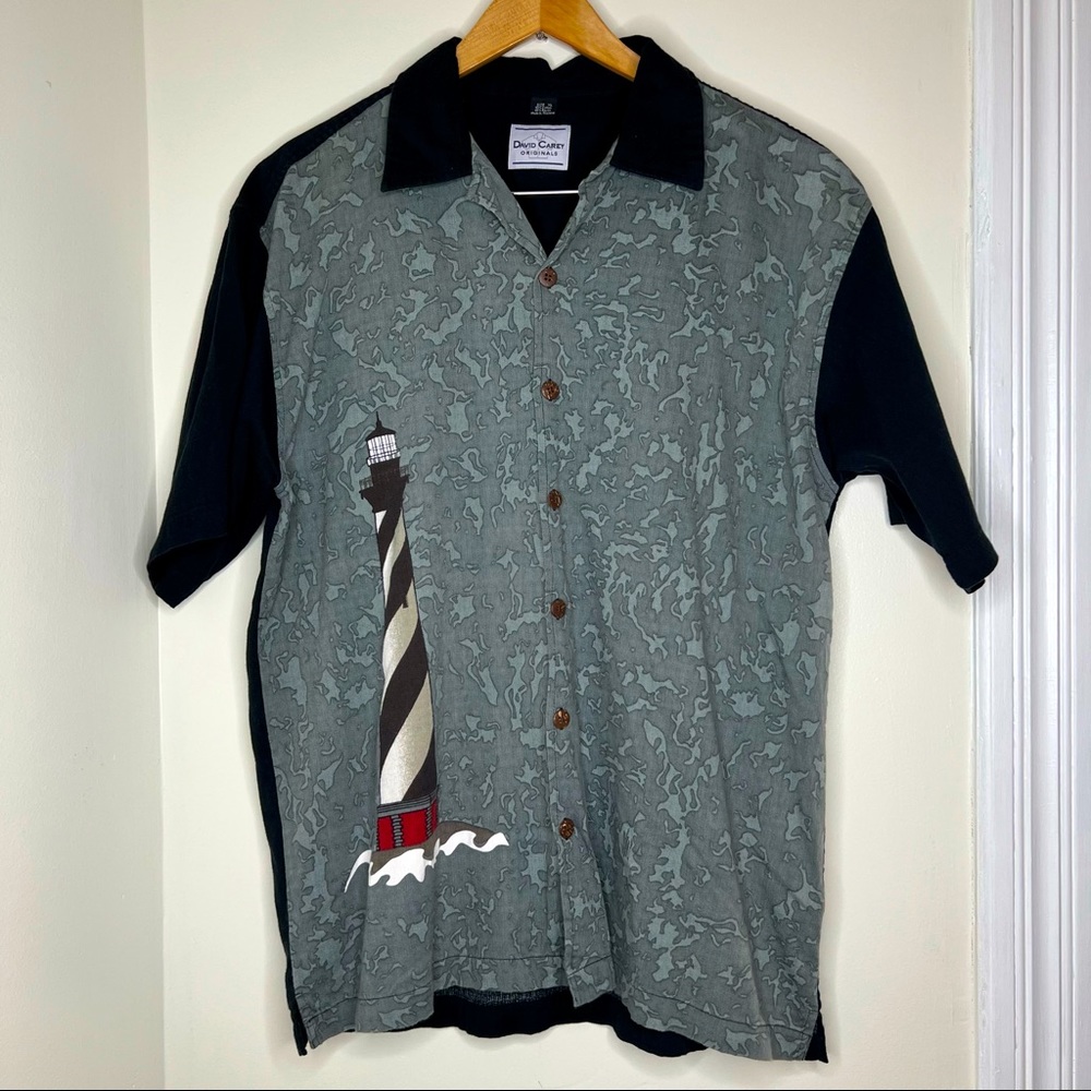 David Carey Originals Short Sleeve Button Down Shirt Lighthouse Size XL